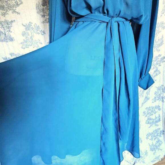 Size S to M Vintage 1980s Algo Sheer Balloon Sleeve Midi Dress - Picture 2 of 5